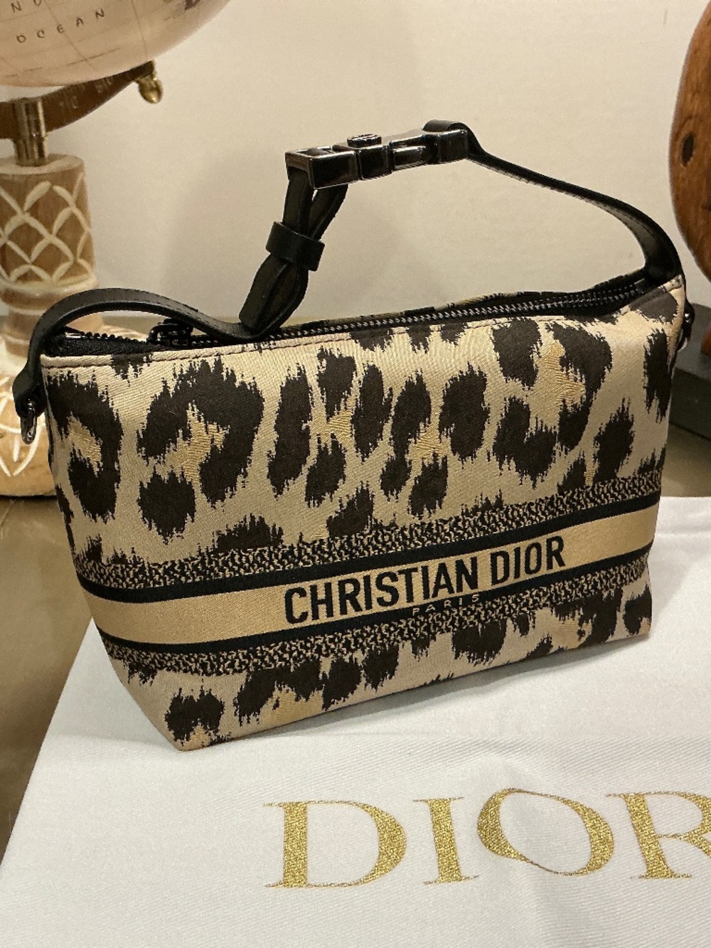 CHRISTIAN DIOR Mizza Leopard Lunch Box Bag DiorTravel Nomad w/dusty - Picture 1 of 16